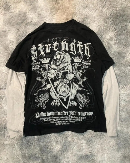 Y2K Oversized Long Sleeve Tapout T-Shirt Hip Hop Gothic Streetwear Unisex Couple Tee Summer Casual Fashion Round Neck Loose Fit