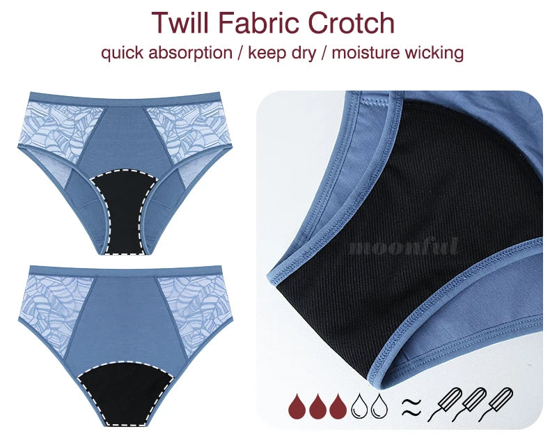Moonful Women's Menstrual Panties High Waist Leak Proof 4 Layer Breathable Lace Period Underwear Girls Absorbent Brief.