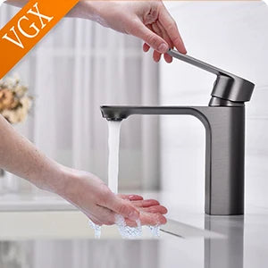 VGX Bathroom Faucets Luxury Gold Basin Mixer Sink Faucet Gourmet Washbasin Tapware Hot Cold Water Tap Brass Chrome Black Grey