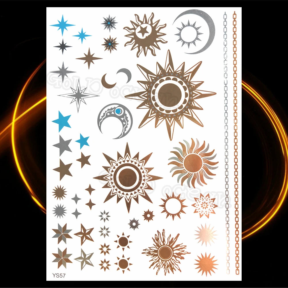 1PC Summer Style Men Women Body Art Gold Metallic Tattoo Sticker HYS-101 Chain Bracelet Fake Jewelry Waterproof Temporary Tattoo