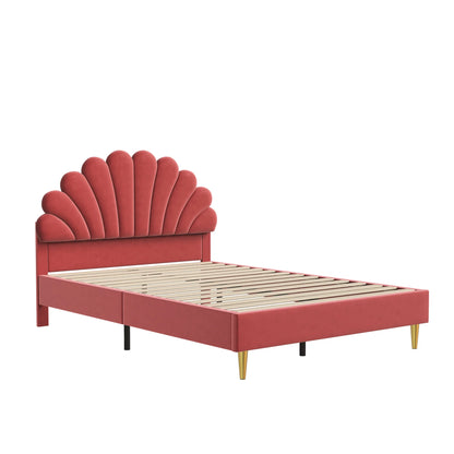 Lazyspace Samt-Doppelbett mit Blütenblättern, 140 x 200 cm Bettgestell mit Blütenblatt-Kopfteil