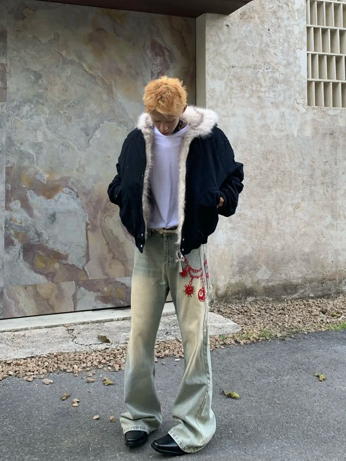 American Retro Woolen Collar Hooded Cotton Jacket Winter Thick Plush Top Men Street Hip-Hop Gothic Harajuku Oversize Jacket Coat.