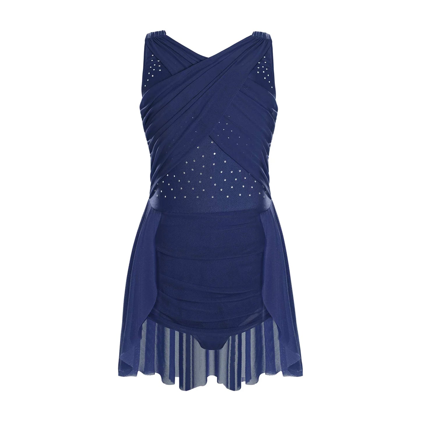 Kinder Mädchen Ärmellose Ausschnitt Strass Eiskunstlauf Trikot Kleid Lyrical Dance Gymnastik Akrobatik Leistung Kostüm