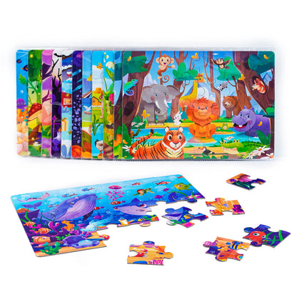 Kids Cartoon Animal Jigsaw Puzzles Montessori Educational Toys Parent-Child Theme Game Paper Educational Gift for Children.
