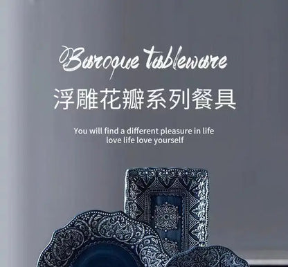 1pcs Western Dinner Plates Ceramic Dishes Tableware Dinnerware Steak Dessert Noodle Cup Serving Baroque Northern Europe.