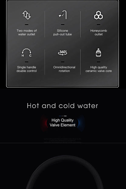 Moderner Luxus-Küchenarmatur aus schwarzem Messing, ausziehbares magnetisches Saugdesign, Einhebelmischer für heißes und kaltes Wasser mit 2 Funktionen