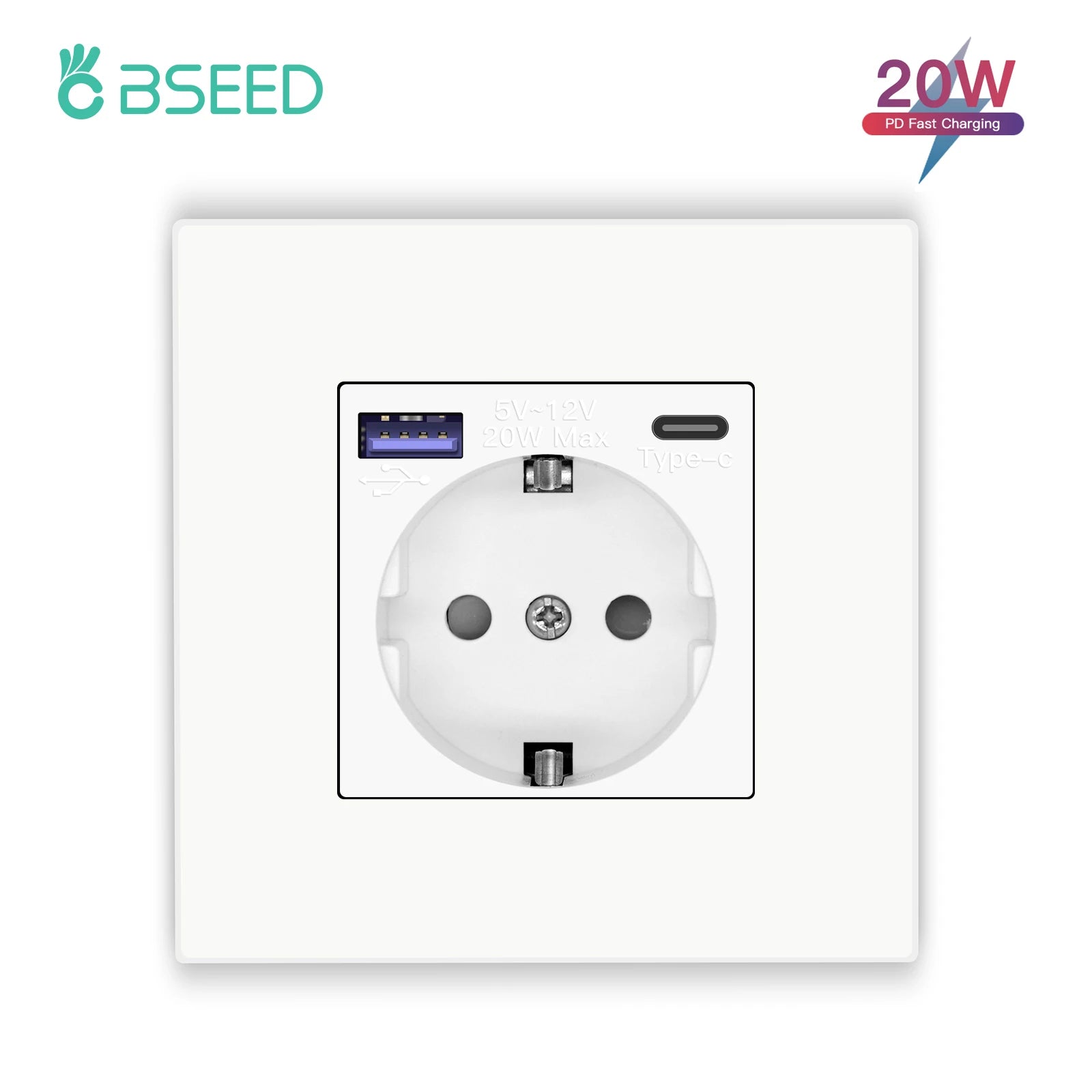 BSEED EU-Wandsteckdosen Typ C USB-Steckdosen Doppelte Steckdosen Dreifachsteckdosen Kunststoffrahmen Deutschland Steckdose mit Dual-USB.