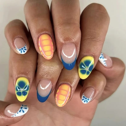 3D Flowers Gold Bead Lace White Daisy Bowknot Long Pointed Fake Nails Art Almond False Nails Press on Nails Charms Manicure Tool