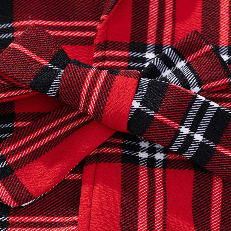 Three Piece Set For Winter Girls Cute And Warm Christmas Plaid Printed Jacket Long Sleeved Pants Princess Birthday Party Dress.