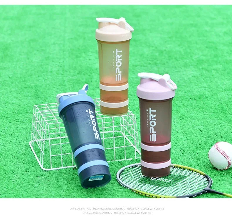 500ML 3-layer Sports Water Protein Powder Shaker Bottle Outdoor Travel Portable Leakproof Drinkware Plastic Drink BPA Free.