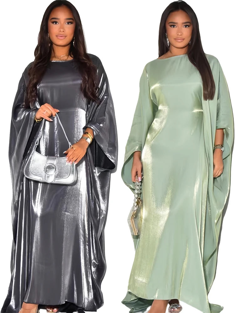 Ramadan Satin Abaya Islam Muslim Summer Batwing Sleeve Maxi Dress Kebaya Abayas For Women Kaftan Robe Musulmane Femme Vestidos.