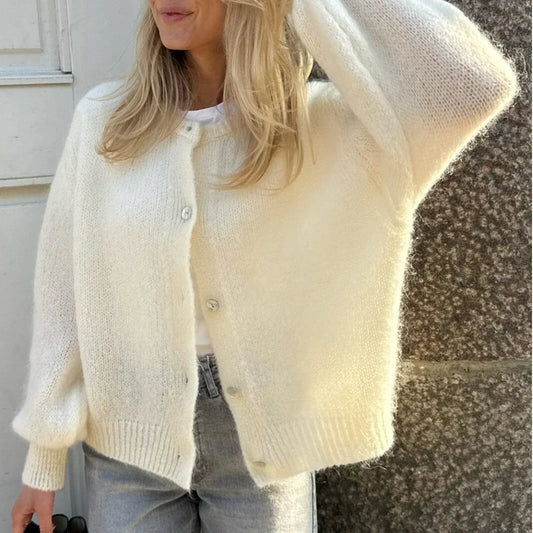 Women Solid Knitted Single Breasted Cardigan O-neck Long Sleeve Loose Soft Sweater 2024 Autumn Lady Knitwear ﻿.