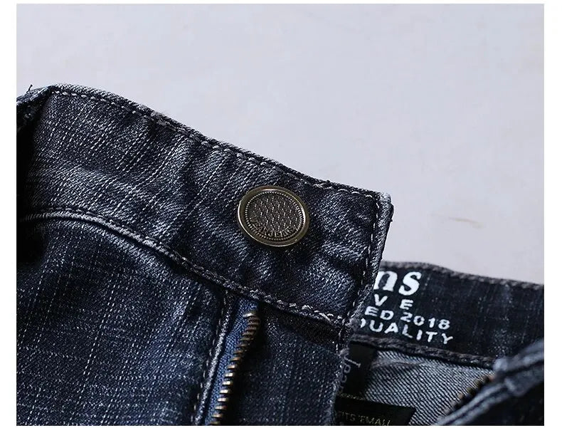 Wthinlee New Business Men's Jeans Casual Straight Stretch Fashion Classic Blue Black Work Denim Trousers Male Brand Clothing.