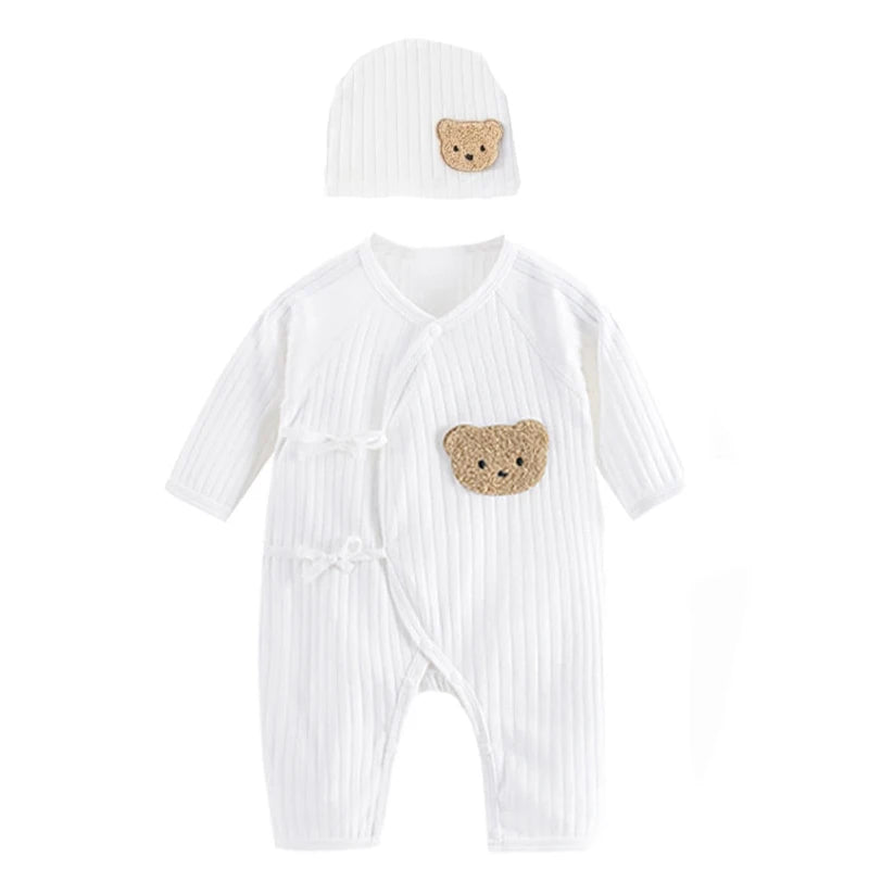 Einteiliges Outfit für Jungen und Mädchen, 100 % Baumwolle, langärmlig, Strampler für Neugeborene, solides Stricken, dünner Overall für Jahreszeiten