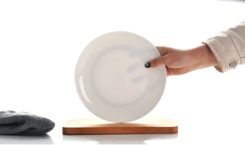 8 inch, plain white bone china vintage round deep plates, white ceramic tray, japanese style, dinner serving plate