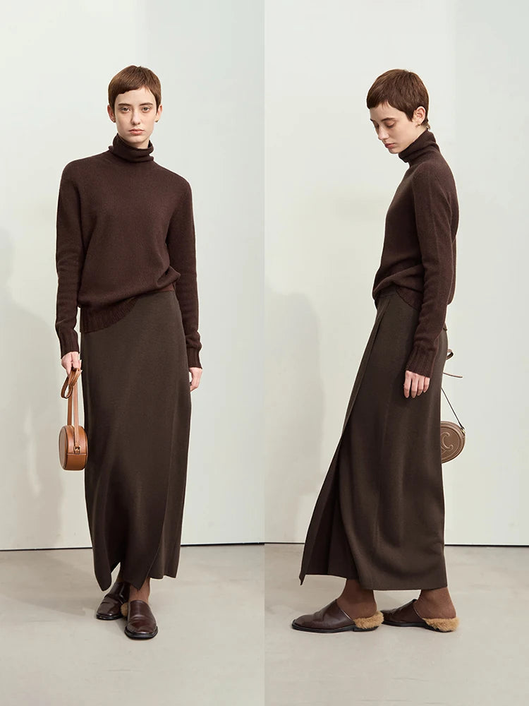 AMII Minimalist Elegant Basics Knitted Skirts for Women 2024 Winter New Elastic Waist Straight Lady Commuter Long Skirt 12443250.