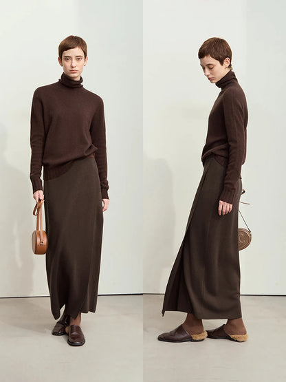 AMII Minimalist Elegant Basics Knitted Skirts for Women 2024 Winter New Elastic Waist Straight Lady Commuter Long Skirt 12443250.