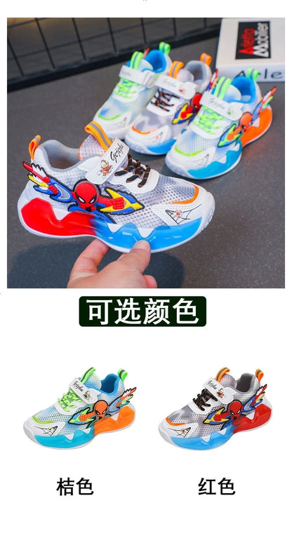 Disney Children's Shoes Fashion Cartoon Spiderman Sneakers for Boys Breathable Sport Shoes Anti-slip Toddler Shoes Student Shoes.