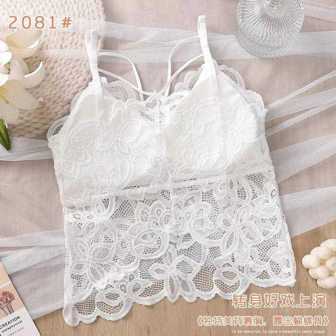 Women Sexy Lingerie Camisoles Beauty Back Sling Bottoming Lace Underwear Solid Anti-lighting Large Size Wrapped Chest.