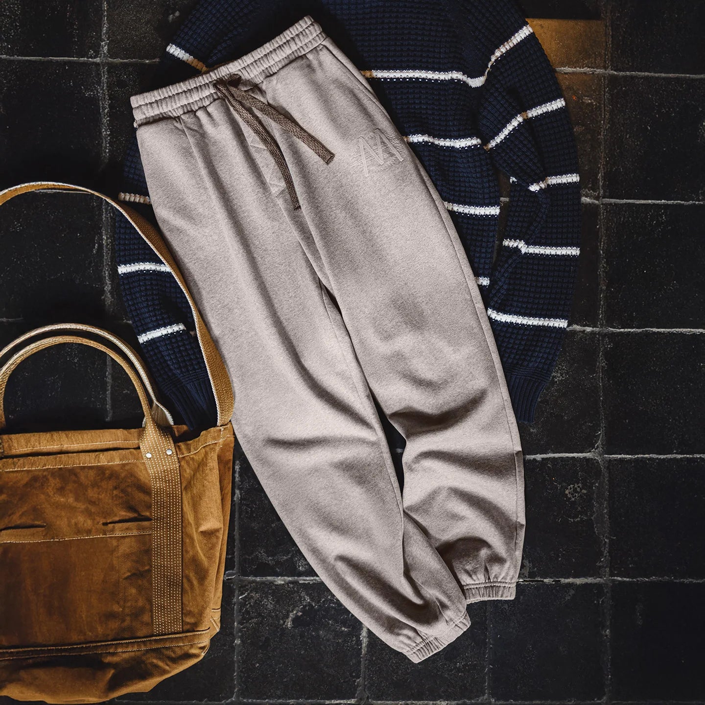 Maden Men's Men's Jogger Pants Embroidered Straight-Leg Sweatpants Elastic Waist Cuffed Casual Training Trousers for Fall Winter.