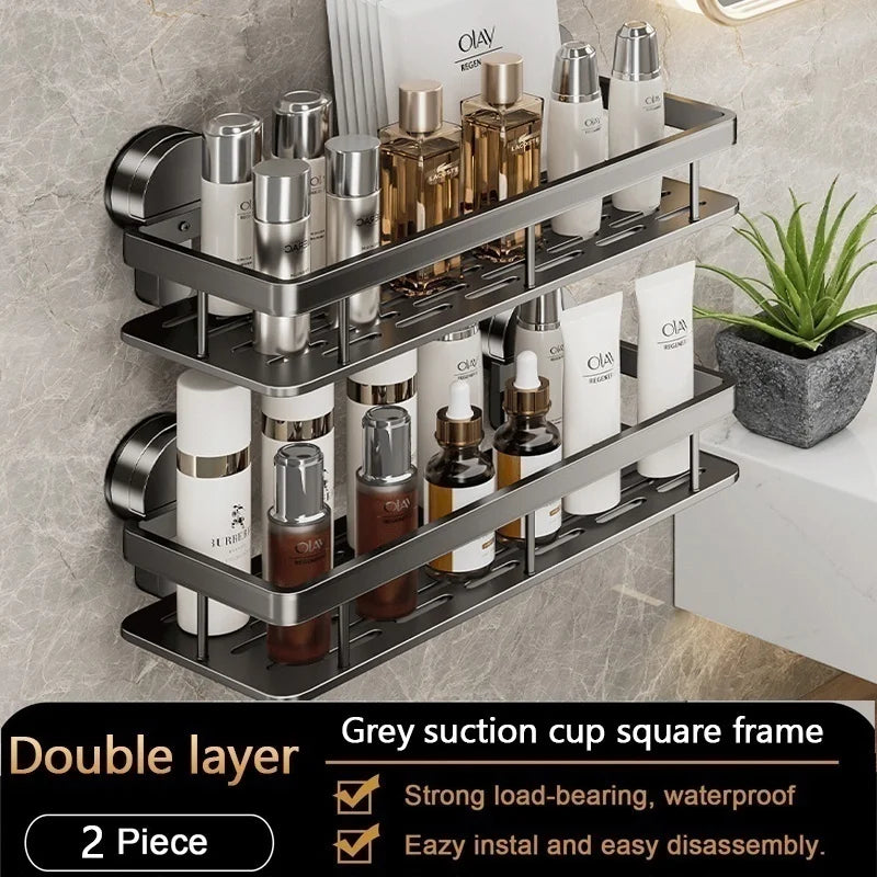 Kein Bohren, Saugnapf, selbstklebendes Badezimmerregal, Badezimmerregal, Toilette, Aluminium-Hängeregal, Badezimmer-Organizer, zum Aufhängen an der Wand