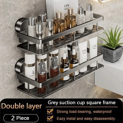 Kein Bohren, Saugnapf, selbstklebendes Badezimmerregal, Badezimmerregal, Toilette, Aluminium-Hängeregal, Badezimmer-Organizer, zum Aufhängen an der Wand