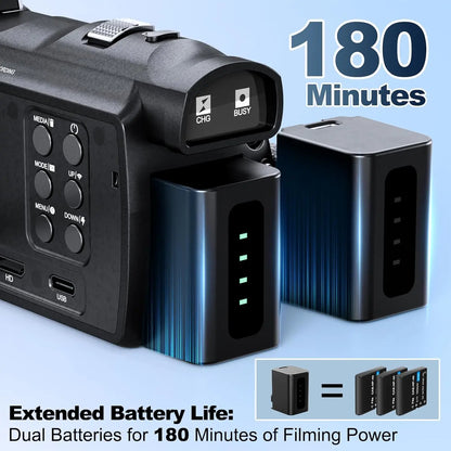 NBD 4K Camcorder Video Camera with 48MP Vlogging Camera With Wi-Fi & App Control,Video Recorder with 3X Battery Life, 16X Zoom.