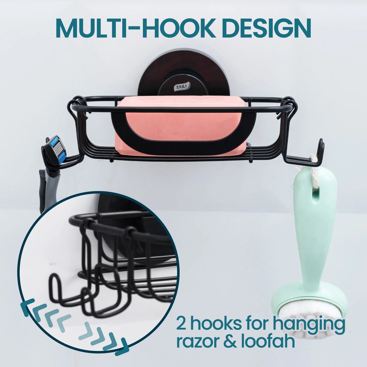TAILI Seifenschale, Seifenhalter, Saugnapf mit Haken, Seifenhalter für Duschwand, Seifenschoner für Badezimmer, Küche
