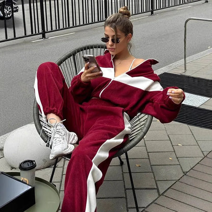 Women's Ready Zip Front Set Street Style Lightweight Hoodie & Pants Two Piece Sports Casual Fashion Loose Outdoor Outfit