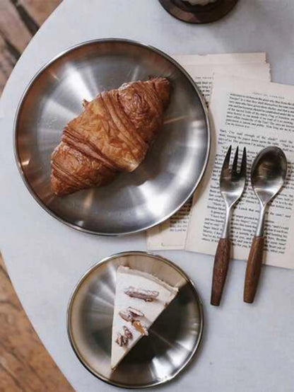 4pcs stainless steel silver plates, Korean style grilled meat plates, household circular trays, bone plates, cake plates.