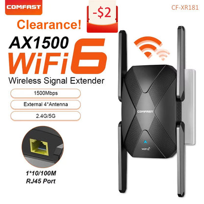 COMFAST 1500Mbps WiFi6 Repeater WIFI Extenders WiFi Router Signal Booster AX1500 2.4G 5.8G Wifi6 Long Range Amplifier 100M RJ45.
