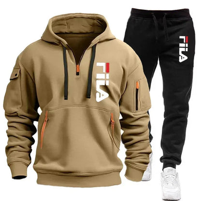Herren-Set 2025, Herbst/Winter, neues Herren-Kapuzen-Sweatshirt + lange Hose, zweiteiliges Set, Outdoor-Pullover mit mehreren Taschen, Sport.