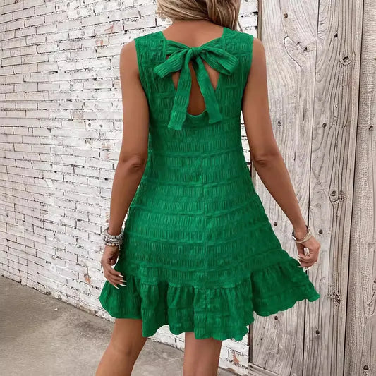 Neue Sommer Ärmellose Rüschen Mini Kleid Frauen Casual Lose Kurze Kleider Für Frauen Elegante Strand Urlaub Kleid 2024.