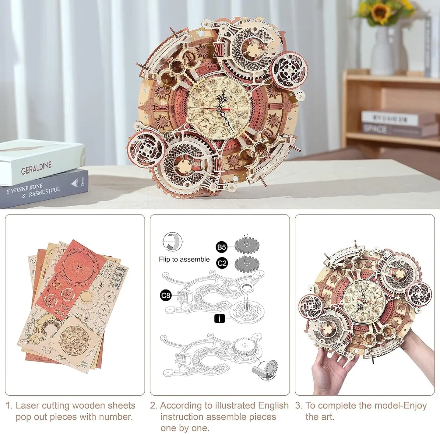 Robotime Wall Clock 3D Wooden Puzzle Wooden Set Mechanical Building Kits Wooden Puzzle Game Children Gift Best Christmas Gift.