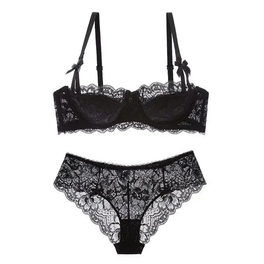 MOYISU Rabbit Ear AB Cup Pure Desire Girl Bra Set | Pull-up Bra with Bow | Breathable French lace Bra | Anti-slip Cup Date Night.