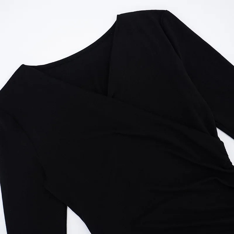 Pure Color V-neck Long Sleeve T-shirt Waist-cinching Sexy Top for Women Cross-border Autumn New Style Y25TP348 Polyester Fiber.