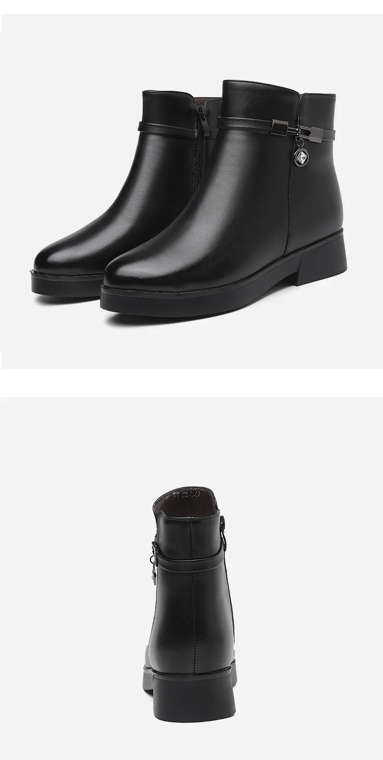 WOIZGIC Women Mother Female Ladies Genuine Leather Ankle Shoes Boots Platform Wool Plush Warm Fur Winter Zipper Plus Size 42 43.