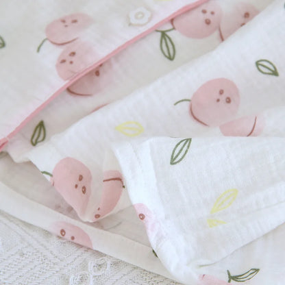 2025 Damen-Pyjama-Set für Frühling/Sommer, bedruckt, 100 % reine Baumwolle, dünn, langärmelig, zweiteiliges Set, frische und süße Strickjacke, Home Fury.