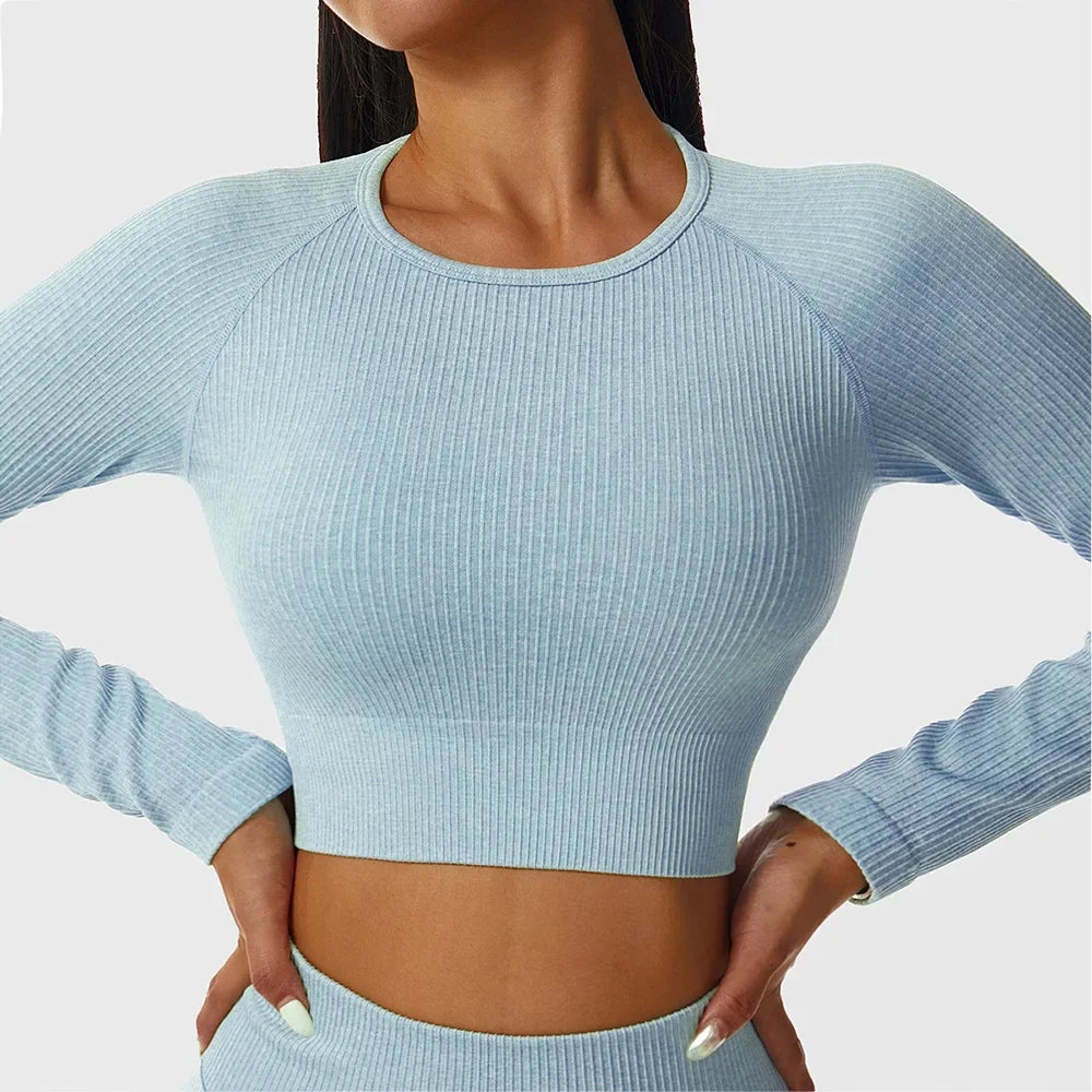 Cloud Hide Fitness Yoga Shirt Sexy Sports Gym Tank Crop Top Running Long Sleeve Blouse Winter T-Shirt Women Workout Sportswear