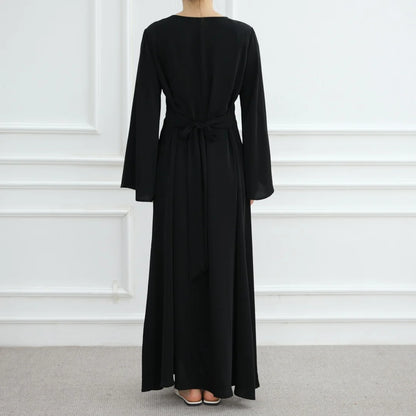 Bandage Plain Abaya Dubai For Women Kaftan Muslim Modest Long Dresses Islam Caftan Marocain Kebaya Robe Femme Musulmane Vestidos