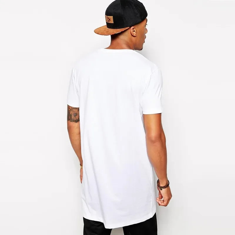 2025 Brand Men's Cotton Clothing White Long T Shirt Hip Hop Men T-Shirt Extra Long Length Man Tops Tee Long Line Tshirt For Male.