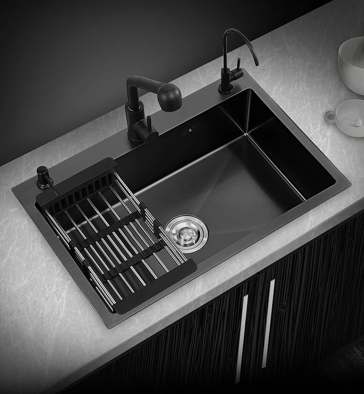 kitchen sink Black nano-sink single-slot household hand-washing basin kitchen large 304 stainless steel sink sink bowl