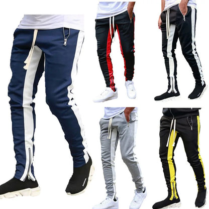 2024 New Sports Casual Pants Low Feet Zip Pocket Cotton Summer Pants Casual Men's Sports Pants Running Pants Splice Stripe Gym.
