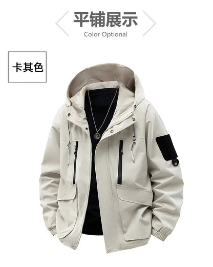 Jacket Mens Spring autumn New men jacket printing hooded Jackets casual coat Men's business coats Size M-4XL 5XL Hat detachable.