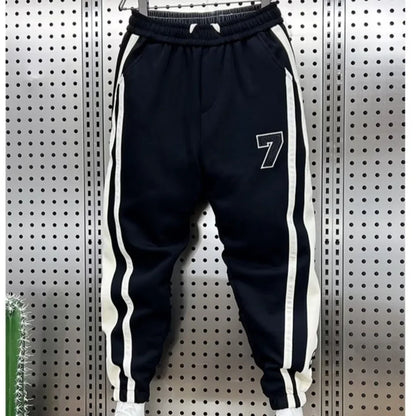 Fashionable Striped Color Blocking Sweatpants 2024 Autumn/Winter Men's New Casual Ankle Pants Patchwork Warm Harem Trousers.