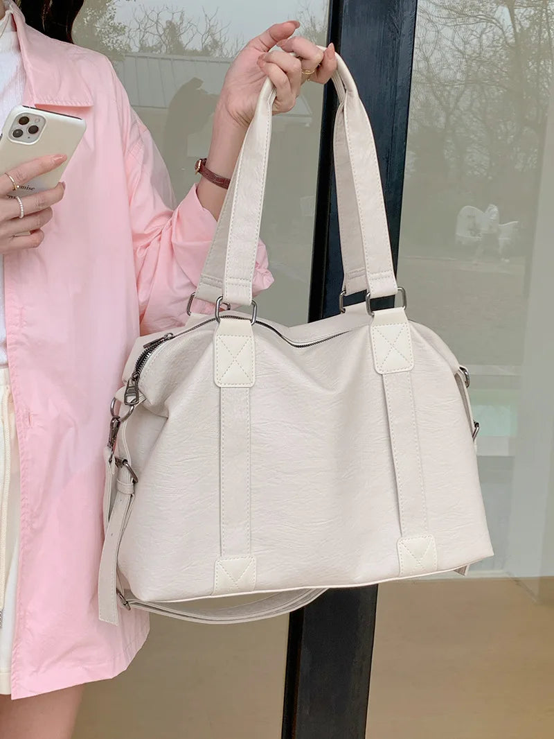 Fashion Tote Bag Leather Women Bag Simplicity Handbag Solid Vintage Shoulder Messenger Bag for Ladies.