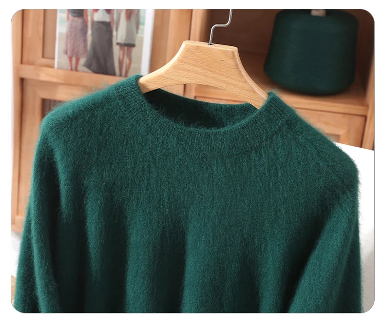 Women's Round-neck Mink Cashmere Sweater Soft Pullover Jumper Comfortable Knitted Top for Autumn Winter Pure Mink Material