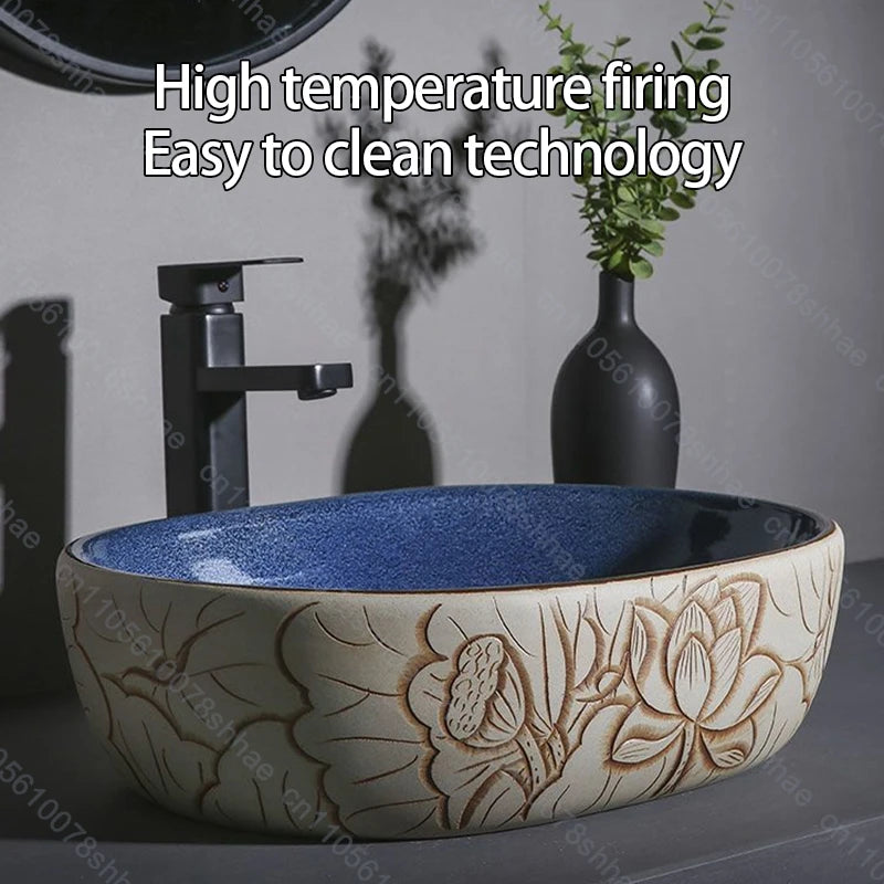 Retro Keramik Badezimmer Waschbecken Arbeitsplatte Waschbecken Künstlerische Eitelkeit Schüssel für Zuhause Keramik Gefäß Waschbecken Theke Waschschüssel Vintage