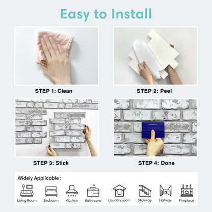 10 Pcs 3D Wall Panel Peel and Stick, 3D Brick Wall Sticker, Kitchen Adhesive Sticker, Tiles Stickers Waterproof