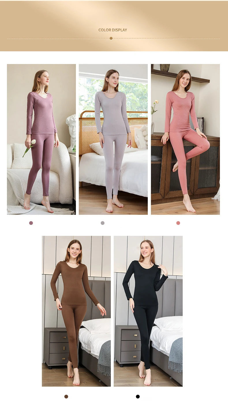 Frauen Thermo Unterwäsche Winter Langarm Winterkleid ung nahtlose Thermo Unterwäsche Intim Set Frau dicke 2 Stück Nachtwäsche